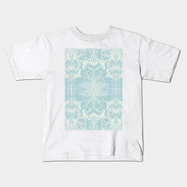 Floral Pattern in Duck Egg Blue & Cream Kids T-Shirt by micklyn